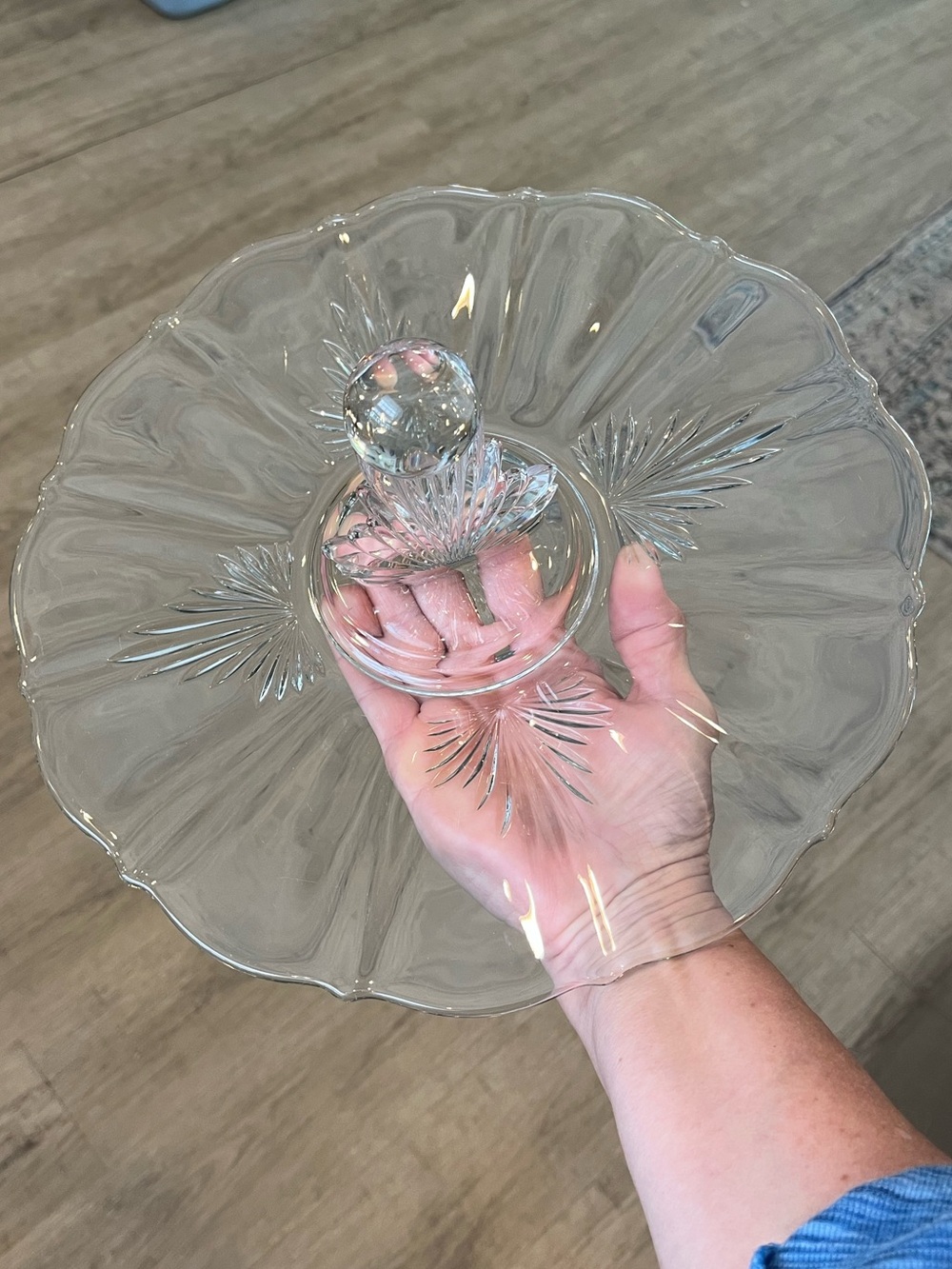 Vintage Fostoria Glass Art Deco FLAME Pattern Handled Lunch Tray Platter - Picture 8 of 14